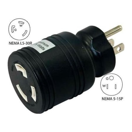 Conntek Plug Adapter, Locking, L5-30R, 5-15P, Black 30222-BK